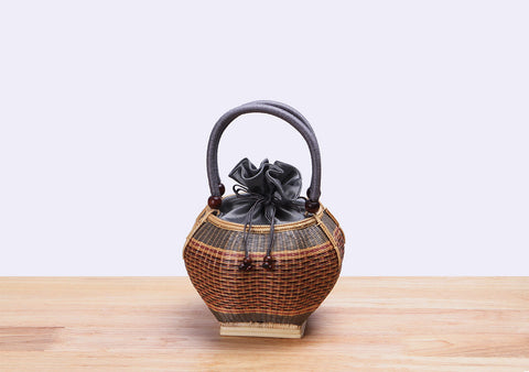 Mini Bamboo Wicker Round Handbag (Gray)