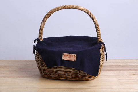 Paniers NEM - Rattan wicker basket with a lamb leather cover (Black)