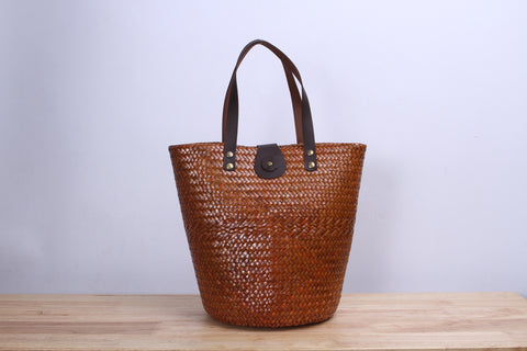 Tall round Wicker Tote bag (Light Brown)